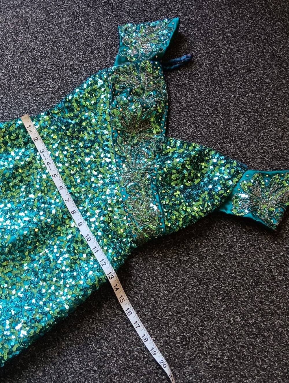 True Vintage Mike Benet Teal Full Sequin Beaded Formal Evening Gown USA, Size 6 - Picture 11 of 16
